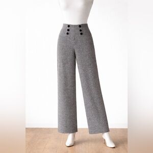 Max Studio High Waist Sailor Button Wide Leg Pants Black White Geometric Print S